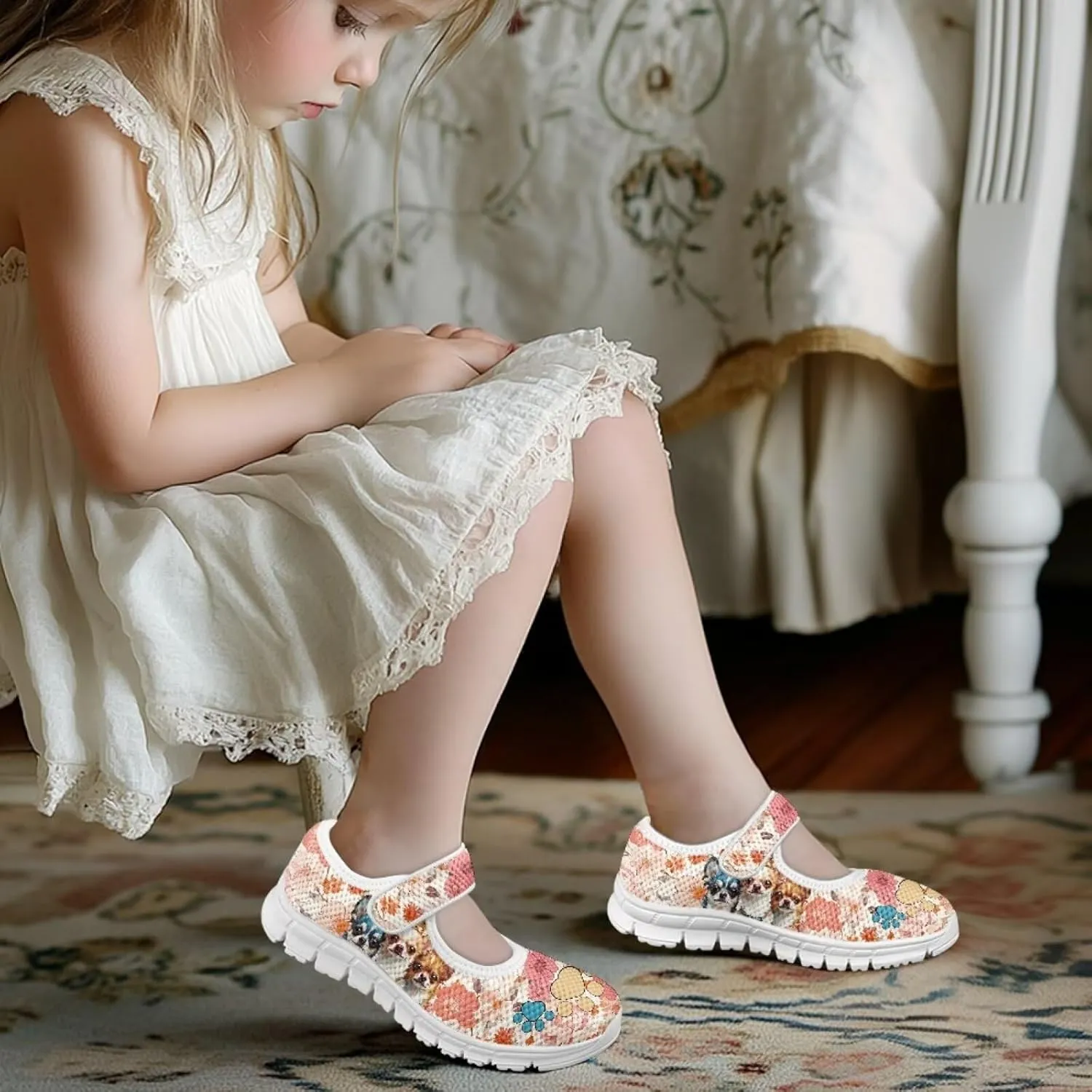 Binienty Mary Jane Sneakers for Girls School Anti Slip Mesh Dancing Ballet Flats Cute Girls Shoes