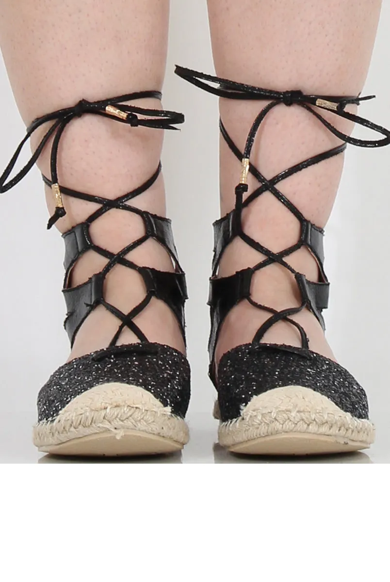Black - Lace Trending sale Sahara Espadrilles Up Compatible Glitter