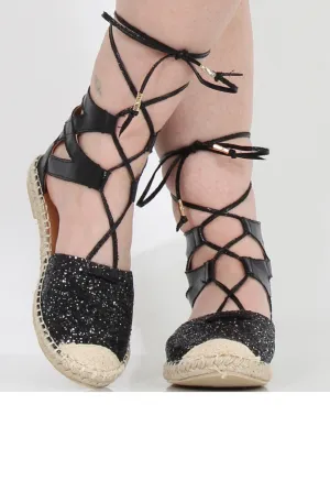 Black - Lace Trending sale Sahara Espadrilles Up Compatible Glitter