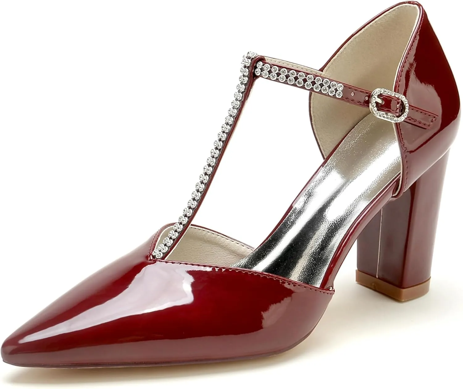 Bridal Pump Womens Wedding Shoes Block Heels Crystal Pointed Toe High Heel for/Engagement/Evening/Prom/Formal Party 8.5Cm