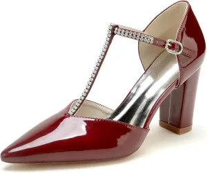 Bridal Pump Womens Wedding Shoes Block Heels Crystal Pointed Toe High Heel for/Engagement/Evening/Prom/Formal Party 8.5Cm