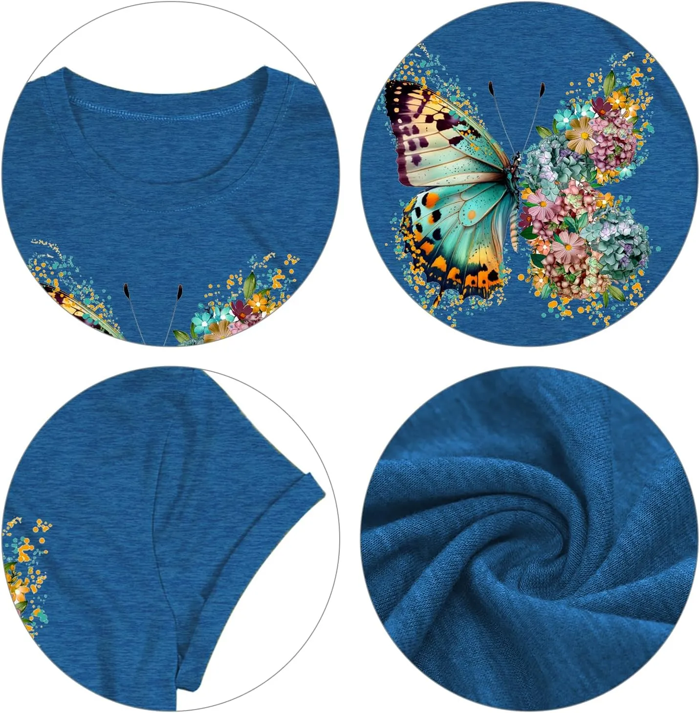 Butterfly Shirts for Women Vintage Floral Tee Shirt Butterfly Graphic Tops Womens Vacation T-Shirt Nature Lover Tee