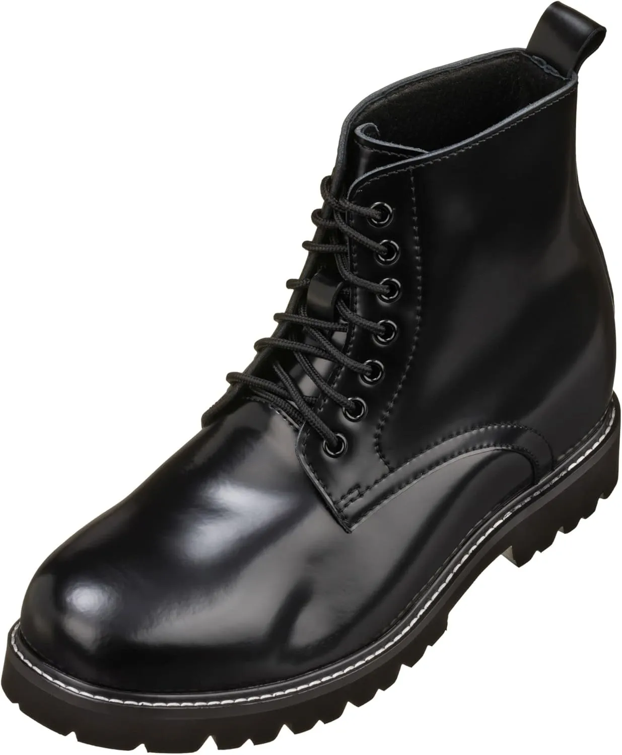 CALTO Men's Invisible Height Increasing Elevator Shoes - Black Leather Round-Toe Lace-up Work Boots - 3.3 Inches Taller - K8710 - Size 11 D(M) US