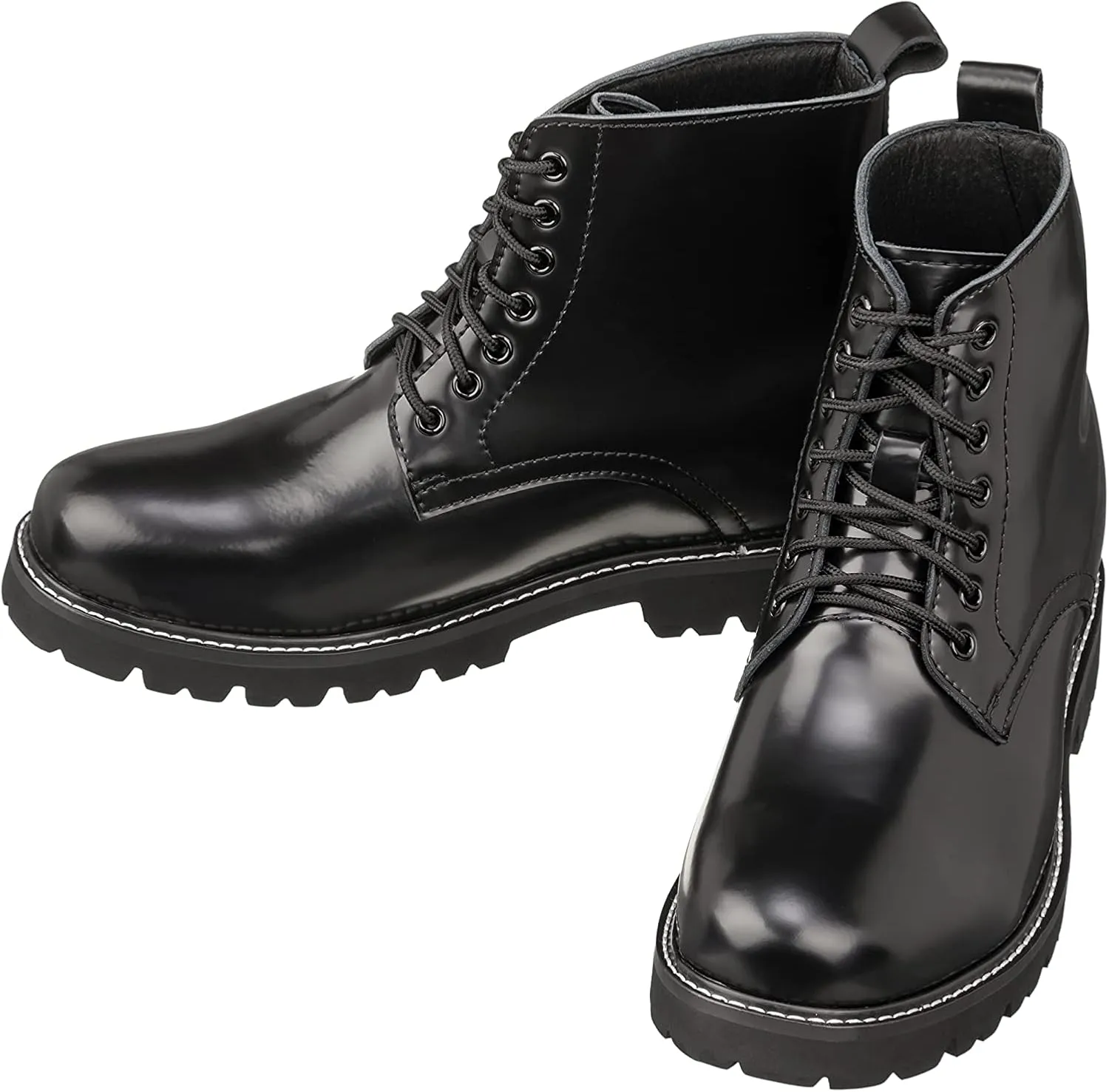 CALTO Men's Invisible Height Increasing Elevator Shoes - Black Leather Round-Toe Lace-up Work Boots - 3.3 Inches Taller - K8710 - Size 11 D(M) US