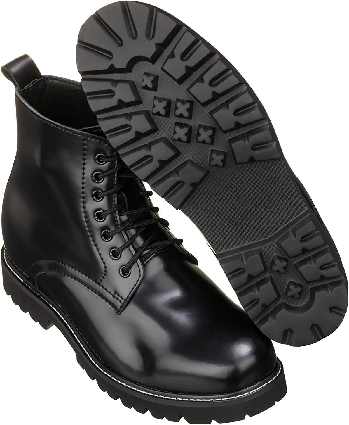 CALTO Men's Invisible Height Increasing Elevator Shoes - Black Leather Round-Toe Lace-up Work Boots - 3.3 Inches Taller - K8710 - Size 11 D(M) US