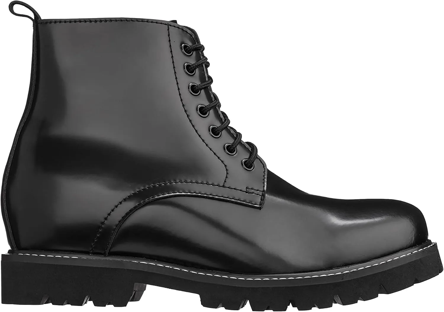 CALTO Men's Invisible Height Increasing Elevator Shoes - Black Leather Round-Toe Lace-up Work Boots - 3.3 Inches Taller - K8710 - Size 11 D(M) US