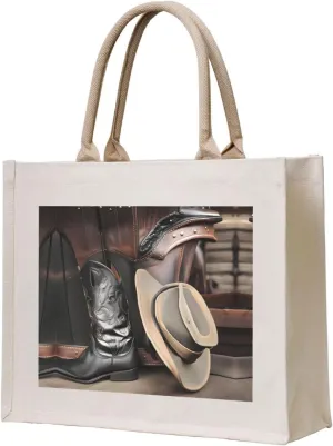 Canvas Tote Bag for Women/Personalized Satchel Handbags/Cowboy Black Hat Western Boots Print Grocery Bag,for Friends Sisters Gifts