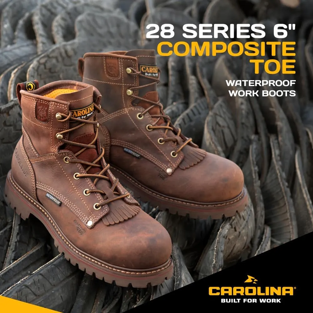Carolina 28 Series 6” Composite Toe Work Boots for Men - Waterproof, with Durable Leather Uppers, AG7 Comfort Footbeds & Slip-Resistant Lug Outsoles