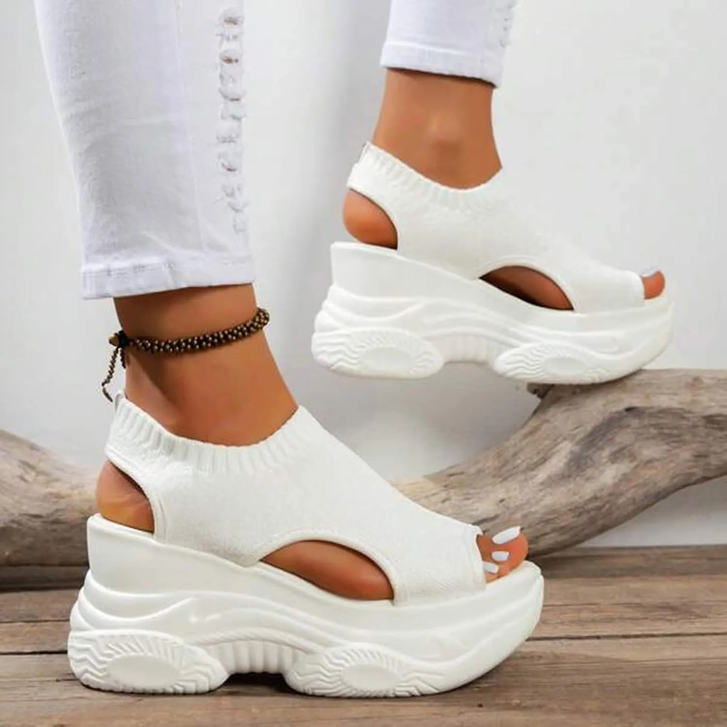 Casual 2024 Wedge Sandals for Women Spring Sports Summer Breathable Sexy Dressy Thick Sole Trendy Peep Toe Cute Mesh