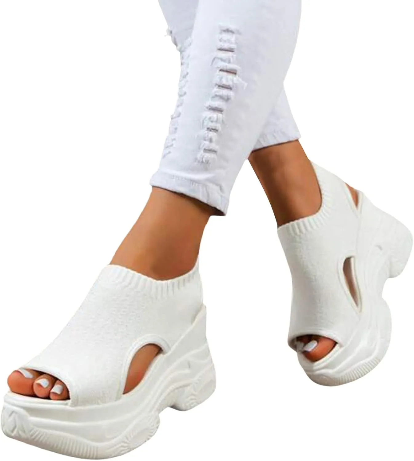Casual 2024 Wedge Sandals for Women Spring Sports Summer Breathable Sexy Dressy Thick Sole Trendy Peep Toe Cute Mesh
