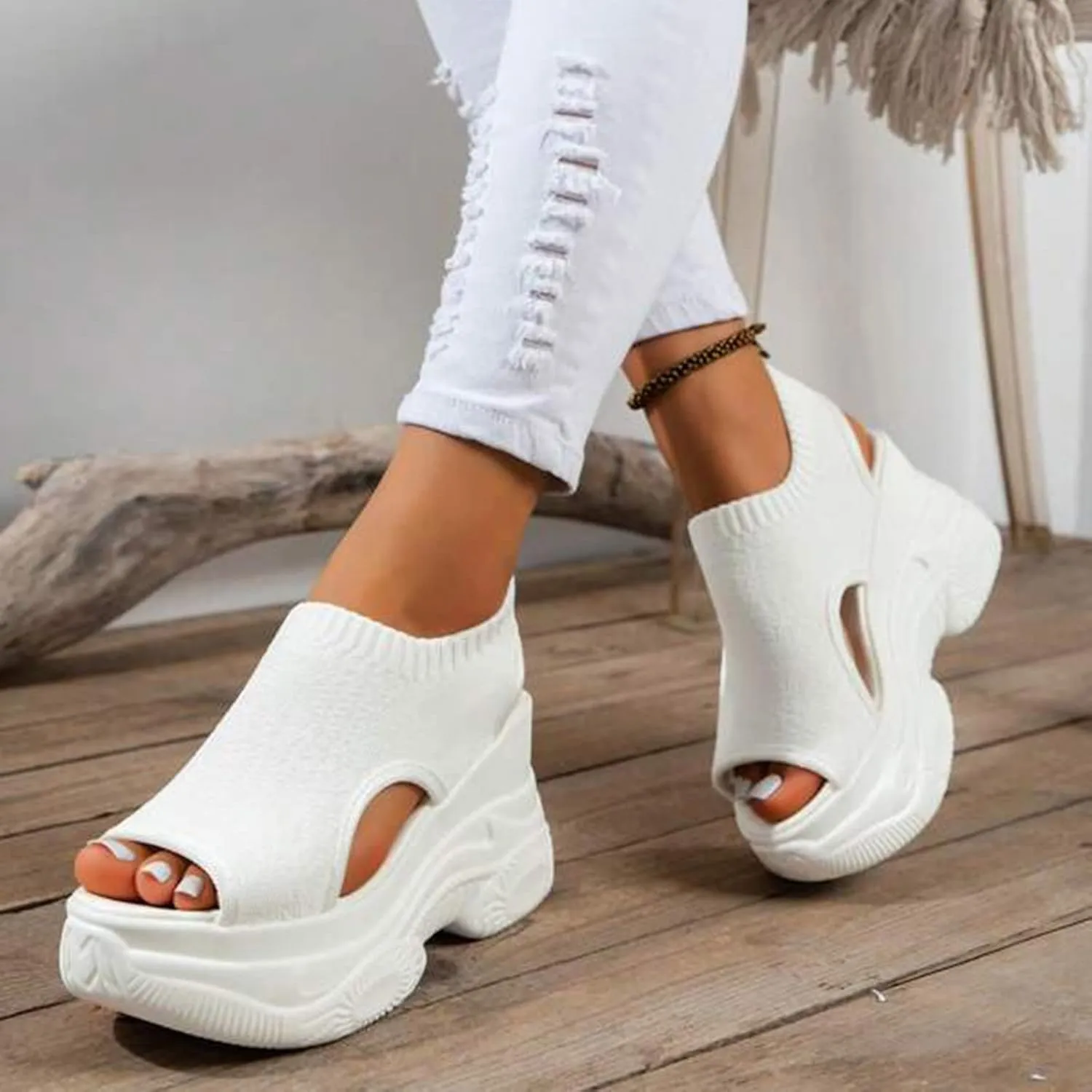 Casual 2024 Wedge Sandals for Women Spring Sports Summer Breathable Sexy Dressy Thick Sole Trendy Peep Toe Cute Mesh