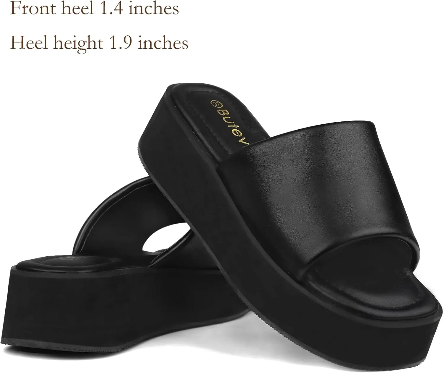 Chunky Platform Sandals for Women - Comfort Black Open Toe Slip on Platform Slides Y2K Wedge Sandals for Summer Casual