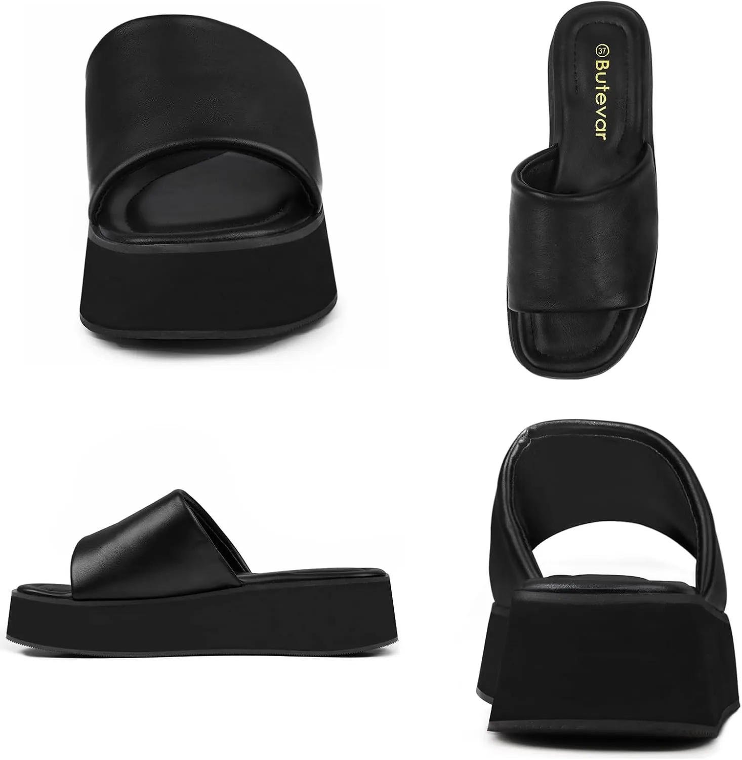 Chunky Platform Sandals for Women - Comfort Black Open Toe Slip on Platform Slides Y2K Wedge Sandals for Summer Casual