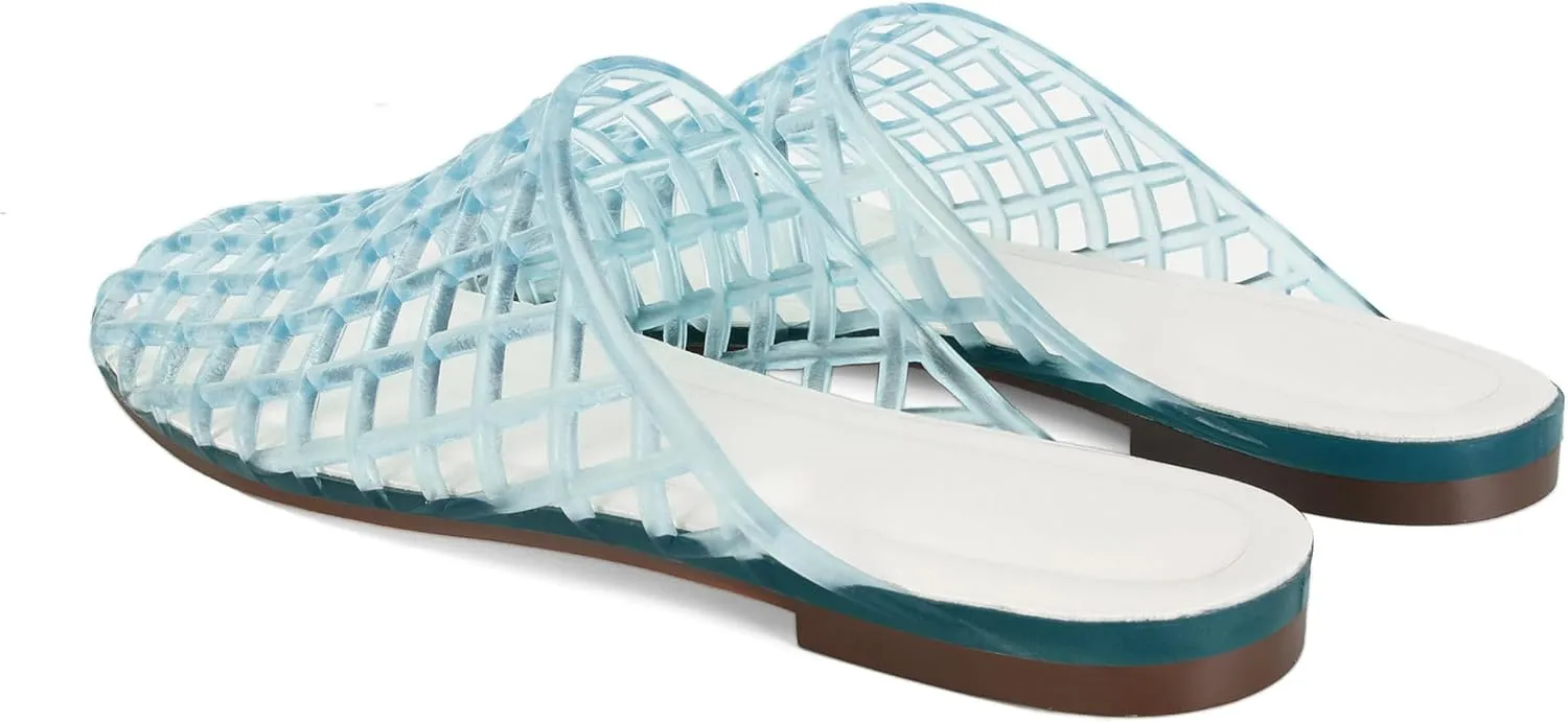 Clear Jelly Flats for Women Closed Toe Mesh Hollow Jellies Mule Sandals Slip On Jelly Slides Casual Comforatable Summer Beach Slipper Sandals