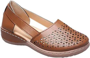 Closed Toe Sandals for Women Casual Summer Hollow Out Vintage Wedge Sandal Ladies Faux Leather Round Toe Orthopedic with Arch Support Beach Outdoor Shoes,Brown,EU40/US8