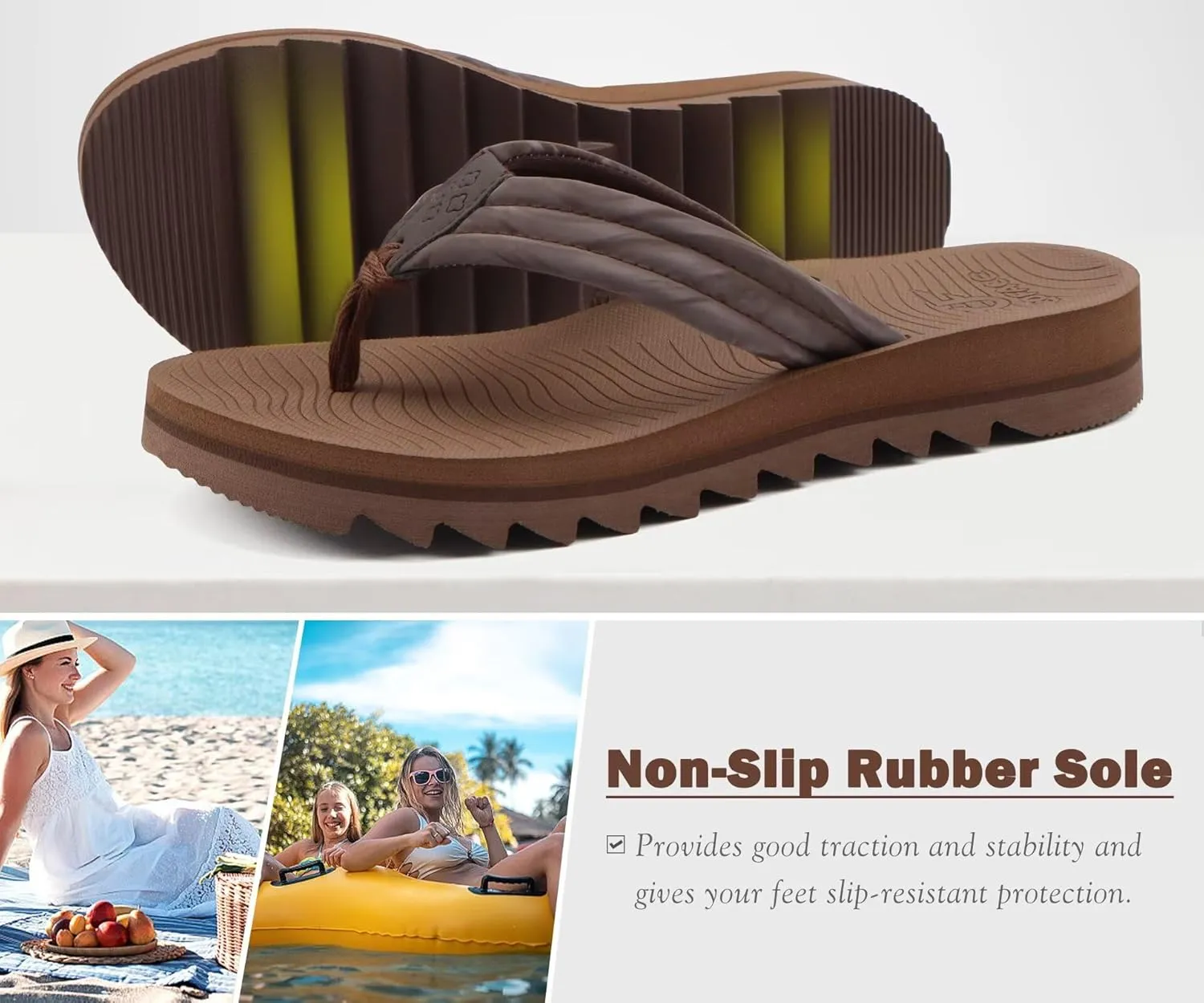 COFACE Womens Arch Support Flip Flops Yoga Mat Comfortable Thick Cushion Walking Thong Sandals Lightweight Slip On Summer Beach Slippers