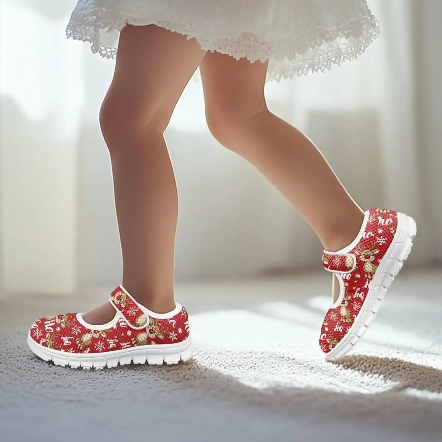 Coloranimal Girls Mary Jane Shoes Uniform Shoes Girls' Flats Casual Ballet Dance Shoes Christmas Theme Lightweight Dance Shoes