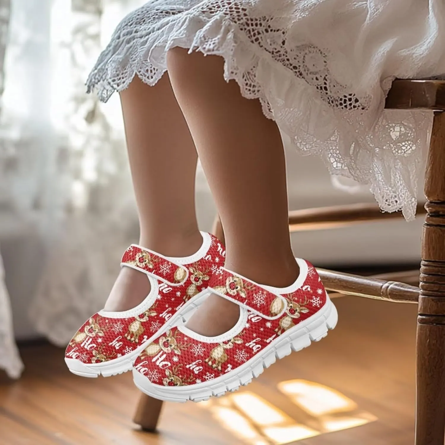 Coloranimal Girls Mary Jane Shoes Uniform Shoes Girls' Flats Casual Ballet Dance Shoes Christmas Theme Lightweight Dance Shoes