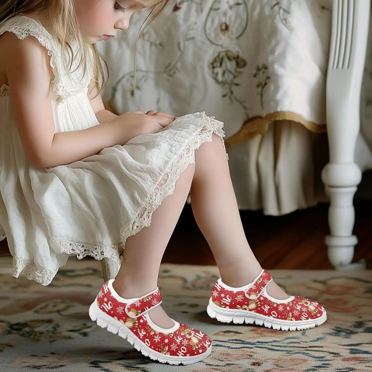 Coloranimal Girls Mary Jane Shoes Uniform Shoes Girls' Flats Casual Ballet Dance Shoes Christmas Theme Lightweight Dance Shoes