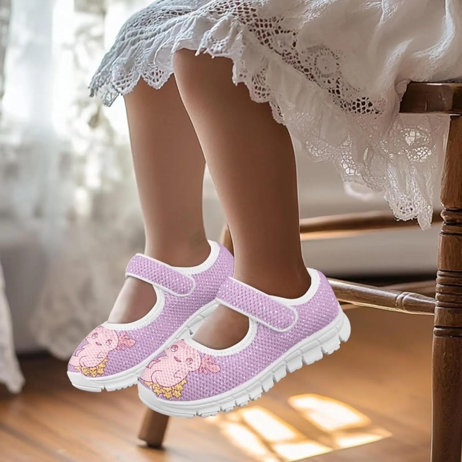 Coloranimal Mary Jane Shoes Girls' Flats Dance Shoes Adjustable Princess Shoes with Hook and Loops School Uniform Shoes for Girls