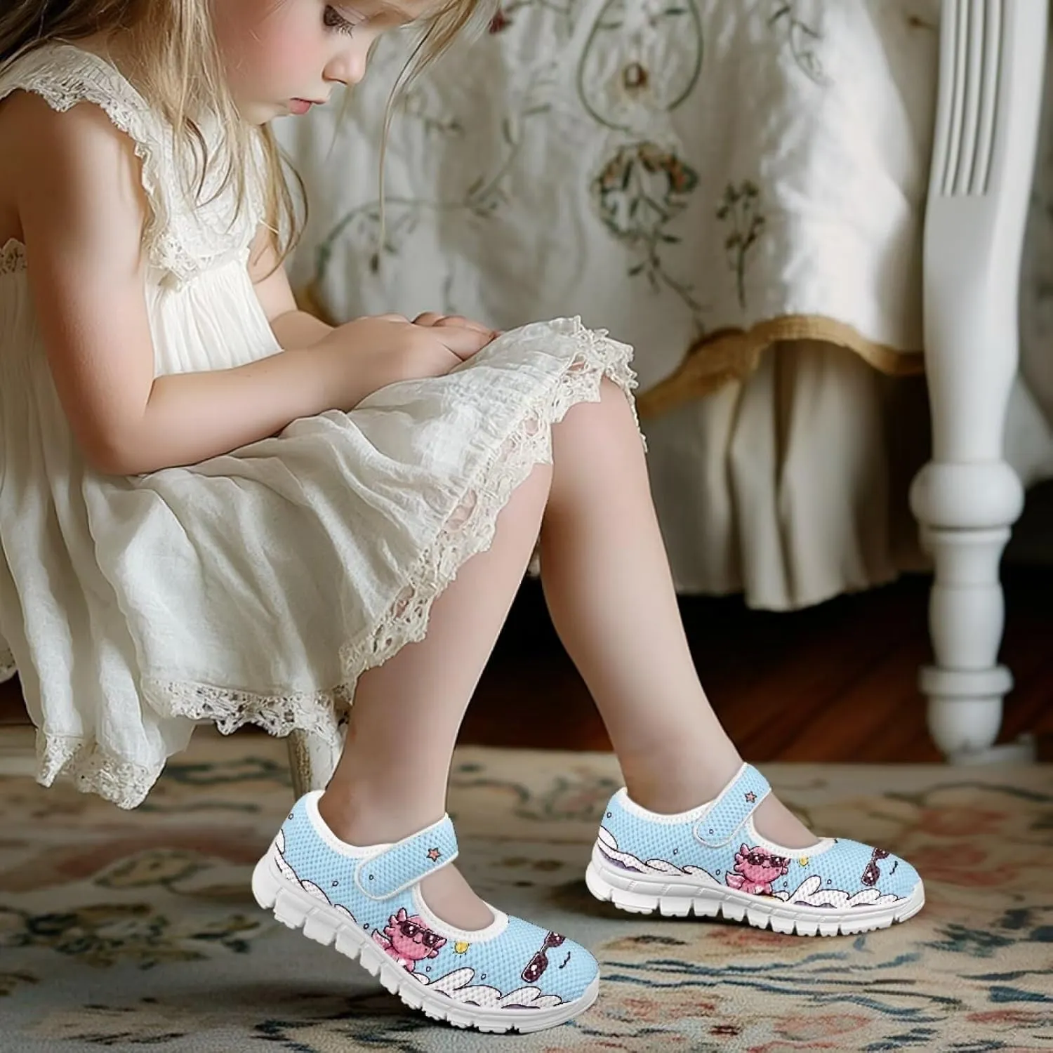 Coloranimal Mary Jane Shoes Girls' Flats Dance Shoes Adjustable Princess Shoes with Hook and Loops School Uniform Shoes for Girls