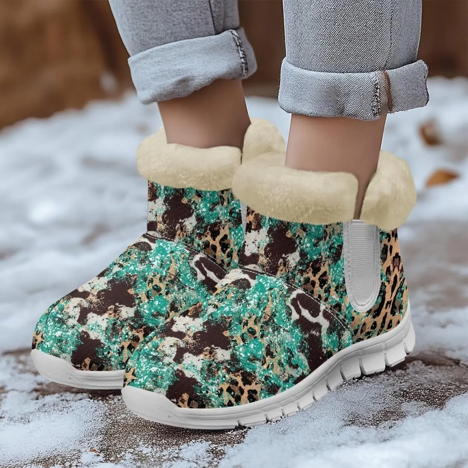 Coloranimal Womens Booties Winter Boots Womens Fuzzy Boots Winter Shoes Warm Fur Lined Snow Boots with Anti Skid Sole Walking Boots
