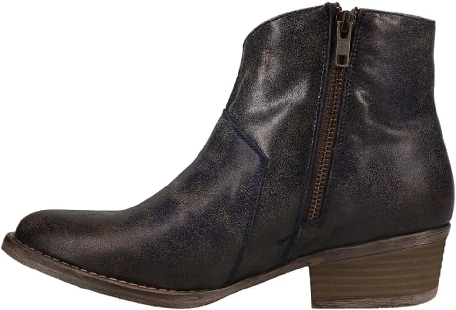 Corral Boots Womens Blue Star Inlay Studded Ankle Zippered Casual Boots Ankle Low Heel 1-2" - Brown