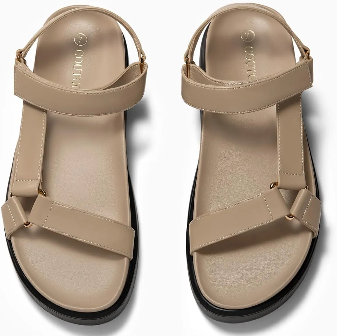 Coutgo Womens Platform Sandals Comfortable Arch Support Footbed Adjustable Ankle Strap Summer Beach Flat Sandals