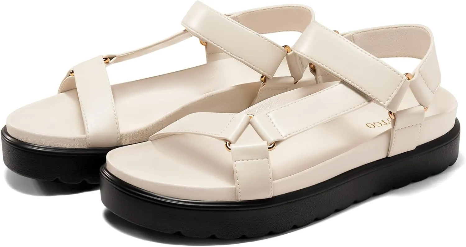 Coutgo Womens Platform Sandals Comfortable Arch Support Footbed Adjustable Ankle Strap Summer Beach Flat Sandals
