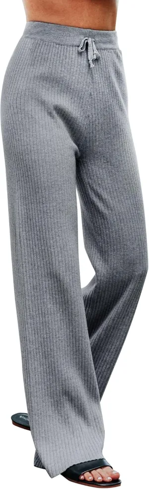 Cowasto Women's Casual Ribbed Knit Pants Elastic Waist Tie Front Wide Leg Sweater Pants