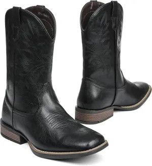 Cowboy Boots For Men with Wide Square Toe Western Retro Boot Durable Classic Fashionable Embroidered Country Pull On Slip Resistant Boots