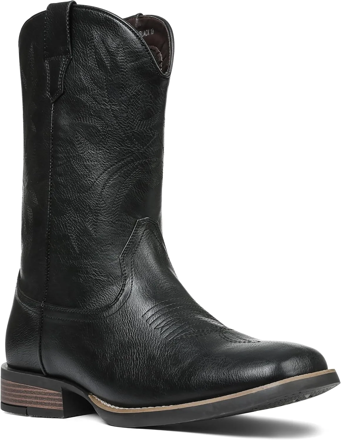 Cowboy Boots For Men with Wide Square Toe Western Retro Boot Durable Classic Fashionable Embroidered Country Pull On Slip Resistant Boots