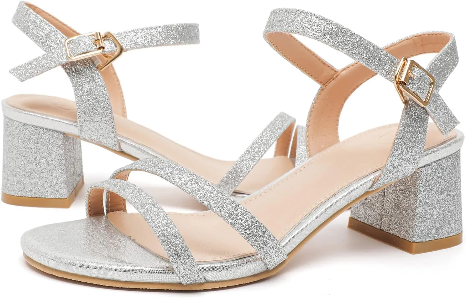 DADAWEN Women's Open Toe Ankle Strap Low Block Chunky Heels Sandals Party Wedding Dress Pumps Shoes