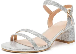 DADAWEN Women's Open Toe Ankle Strap Low Block Chunky Heels Sandals Party Wedding Dress Pumps Shoes