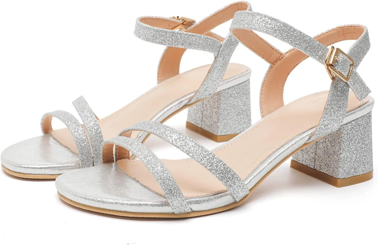 DADAWEN Women's Open Toe Ankle Strap Low Block Chunky Heels Sandals Party Wedding Dress Pumps Shoes