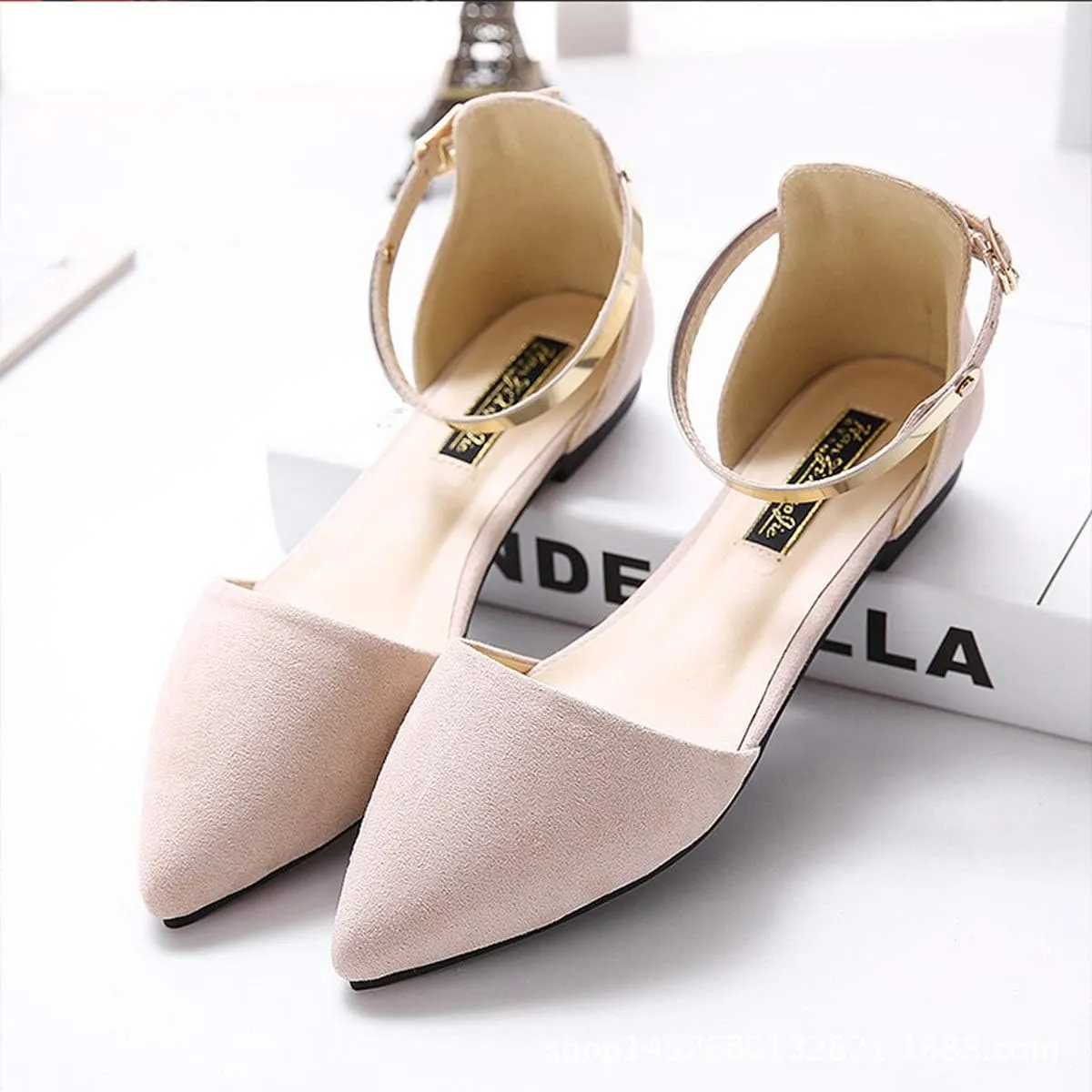 Dear Time Women Ankle Strap Flat Sandal Shoes Summer Pointy Toe Ballet Flats