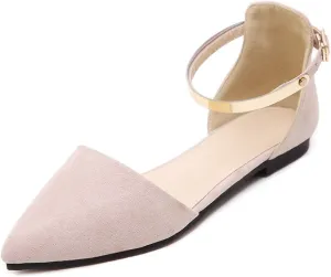 Dear Time Women Ankle Strap Flat Sandal Shoes Summer Pointy Toe Ballet Flats