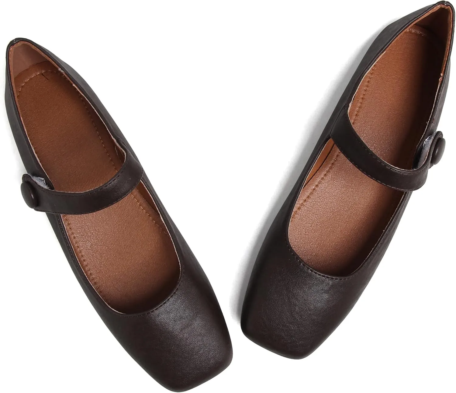 Dear Time Women's Square Toe Ballet Mary Jane Dress Flats Shoes Comfortable Black Brown Vintage Ballet Shoes for Women