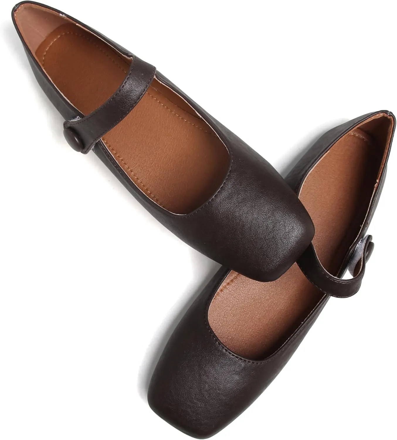 Dear Time Women's Square Toe Ballet Mary Jane Dress Flats Shoes Comfortable Black Brown Vintage Ballet Shoes for Women