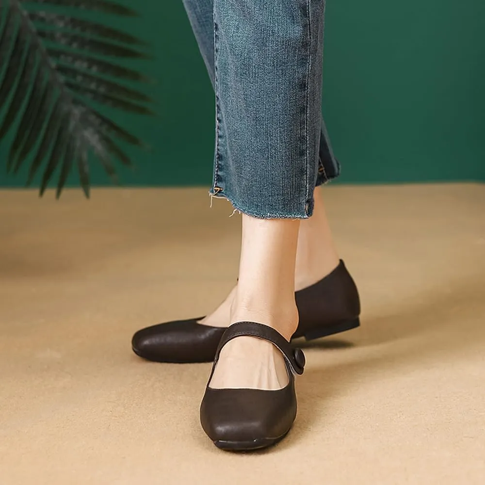 Dear Time Women's Square Toe Ballet Mary Jane Dress Flats Shoes Comfortable Black Brown Vintage Ballet Shoes for Women