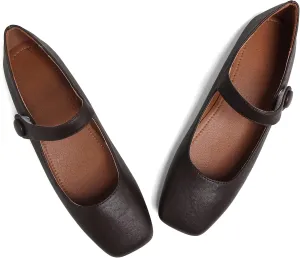 Dear Time Women's Square Toe Ballet Mary Jane Dress Flats Shoes Comfortable Black Brown Vintage Ballet Shoes for Women