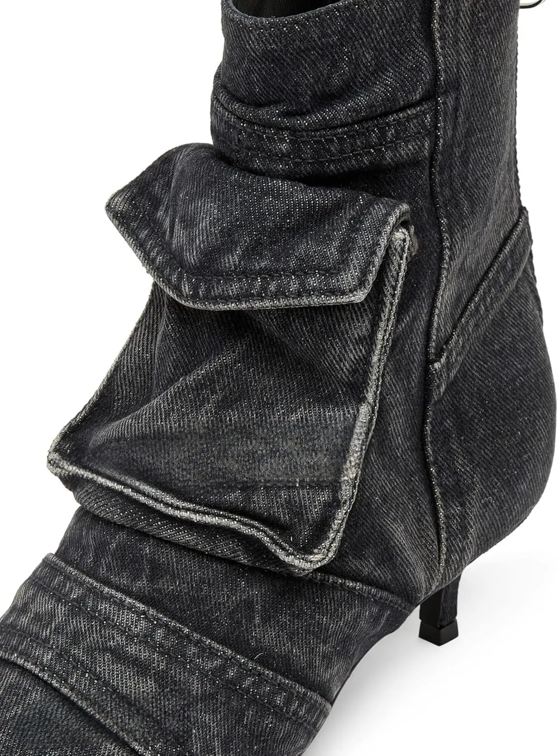 Denim Boots for Women Short Ankle Jeans Booties Kitten Low Heel Boots Womens Pointed Toe Boot With Zipper Fashion Casual Shoes
