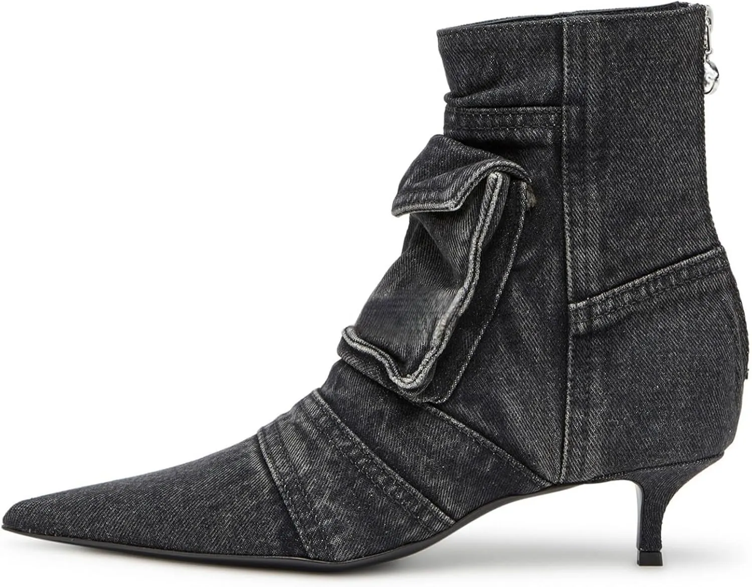 Denim Boots for Women Short Ankle Jeans Booties Kitten Low Heel Boots Womens Pointed Toe Boot With Zipper Fashion Casual Shoes