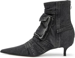 Denim Boots for Women Short Ankle Jeans Booties Kitten Low Heel Boots Womens Pointed Toe Boot With Zipper Fashion Casual Shoes