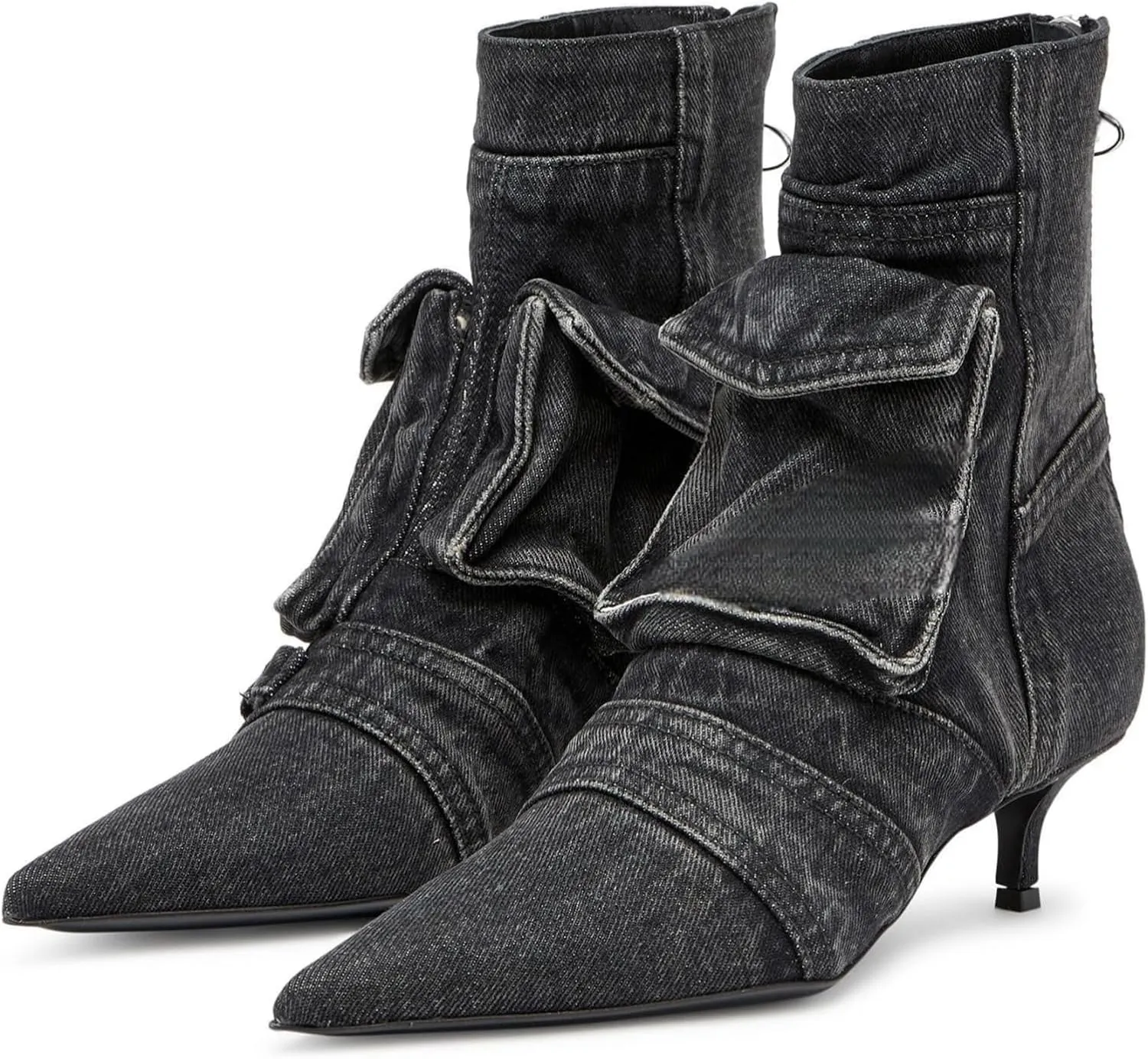 Denim Boots for Women Short Ankle Jeans Booties Kitten Low Heel Boots Womens Pointed Toe Boot With Zipper Fashion Casual Shoes