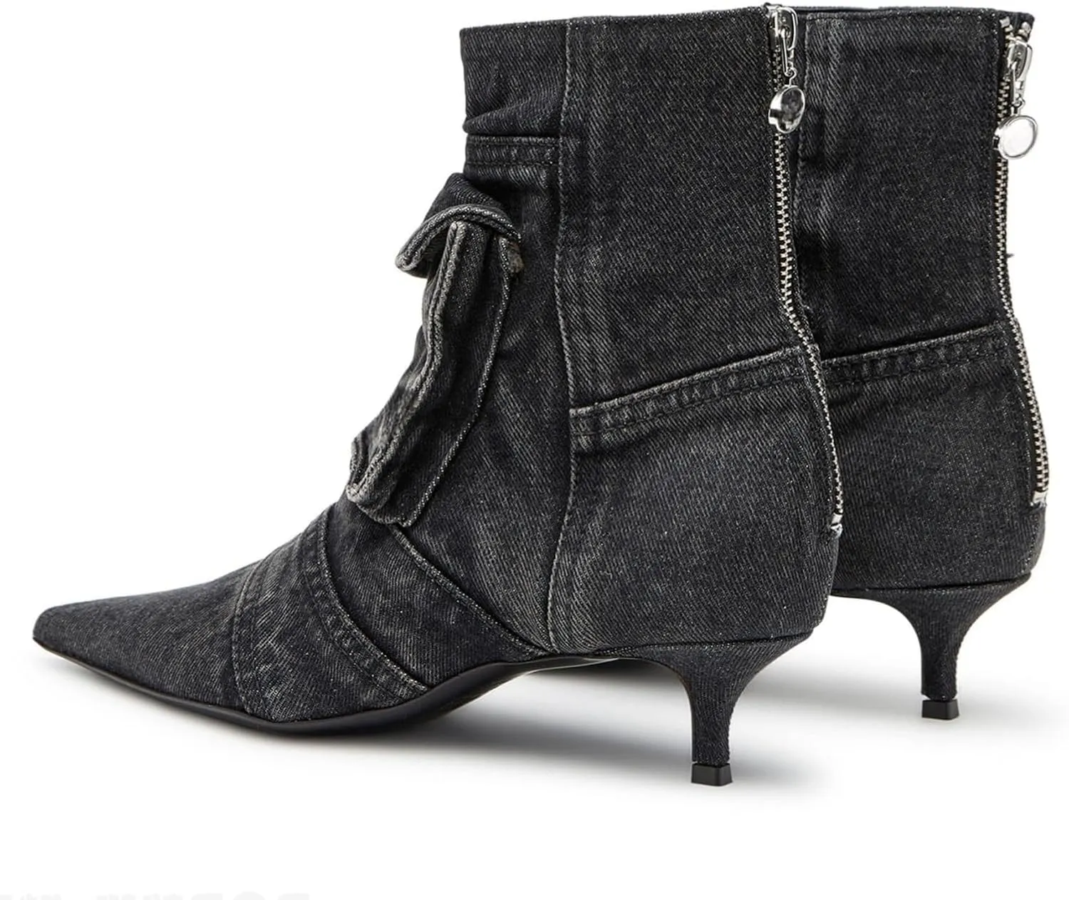 Denim Boots for Women Short Ankle Jeans Booties Kitten Low Heel Boots Womens Pointed Toe Boot With Zipper Fashion Casual Shoes