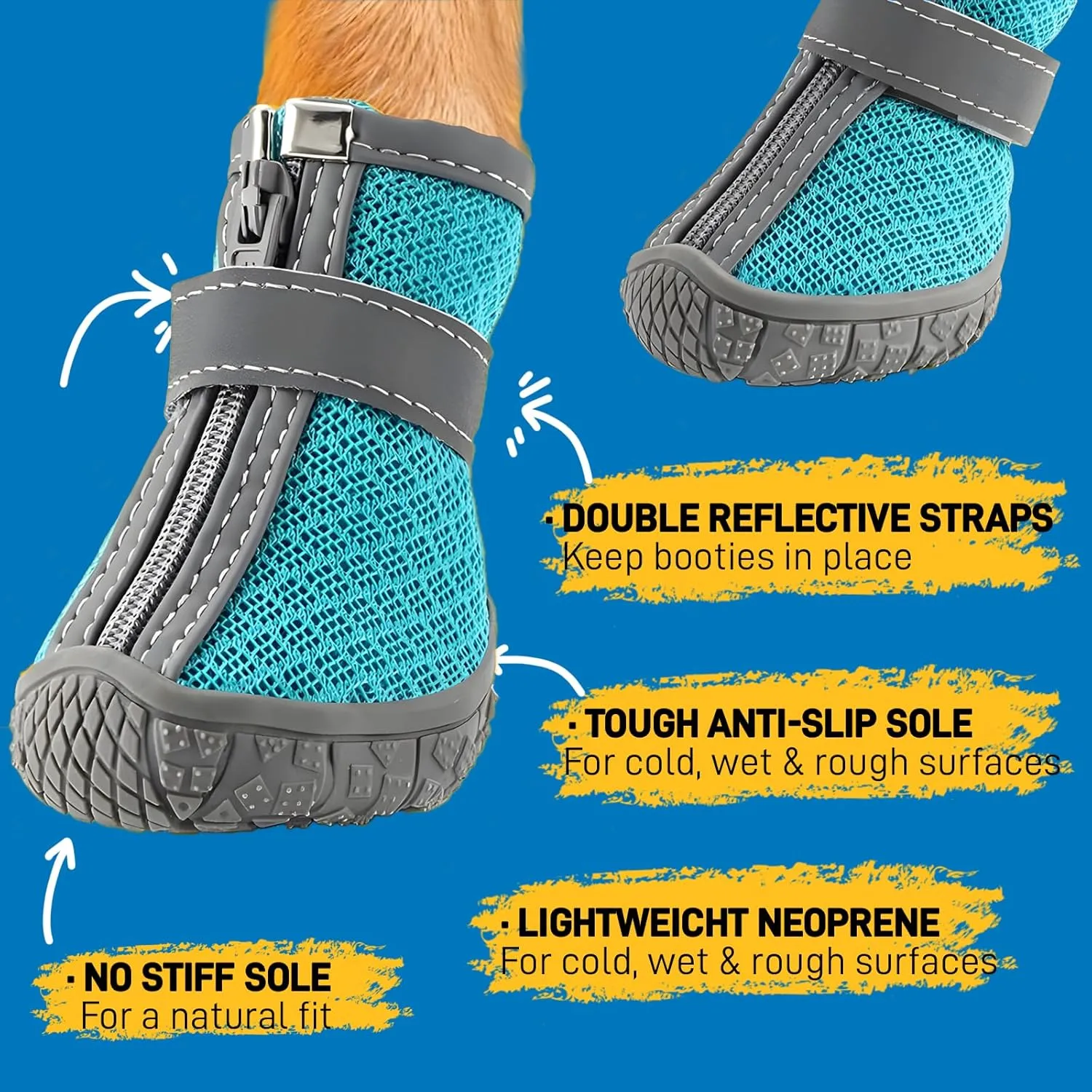 Dog Shoes for Small Dogs, Breathable Dog Boots Paw Protector for Hot Pavement Winter Snow, Dog Booties with Reflective Strips Rugged Anti-Slip Sole for Hardwood Floors Outdoor Walking Blue Size 2
