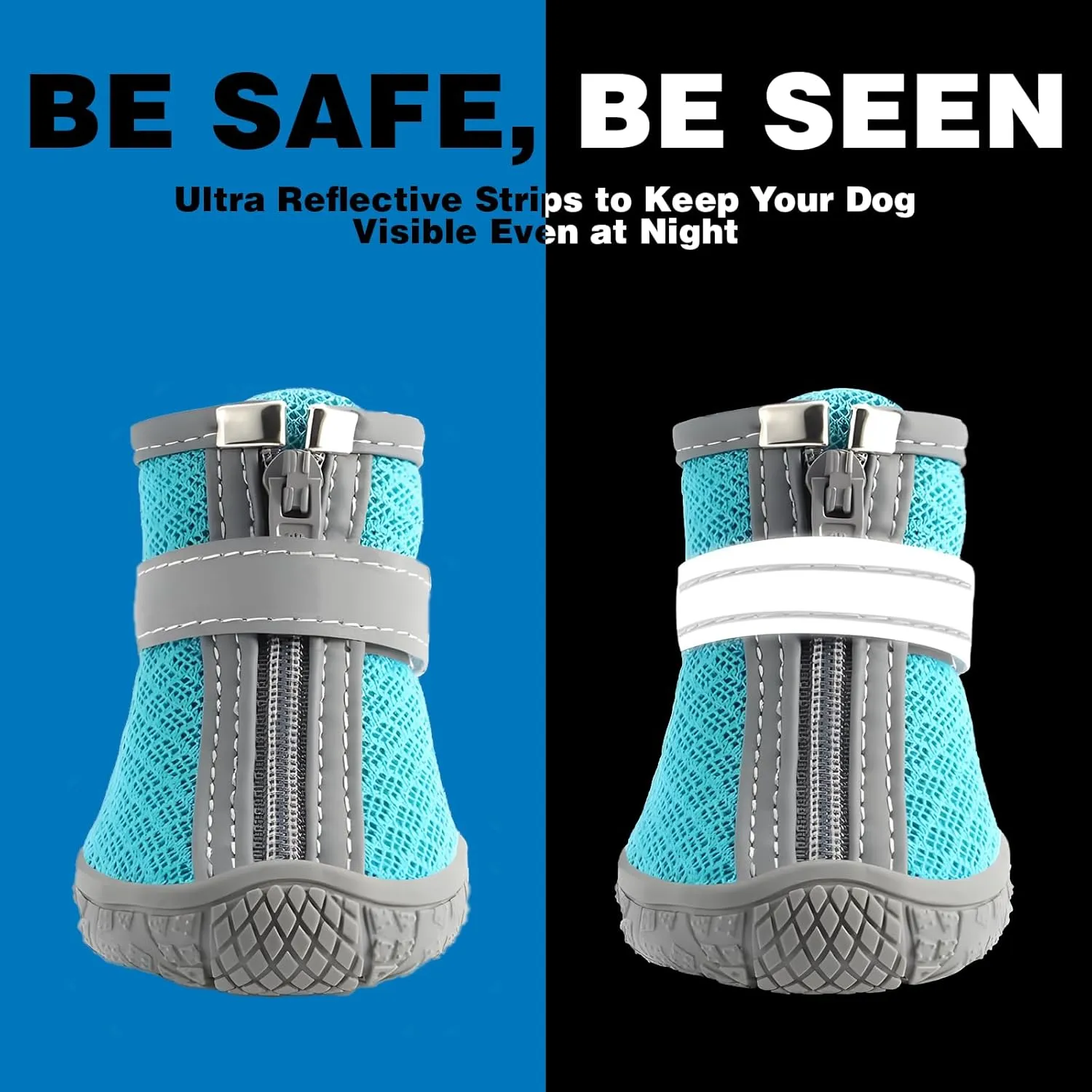 Dog Shoes for Small Dogs, Breathable Dog Boots Paw Protector for Hot Pavement Winter Snow, Dog Booties with Reflective Strips Rugged Anti-Slip Sole for Hardwood Floors Outdoor Walking Blue Size 2