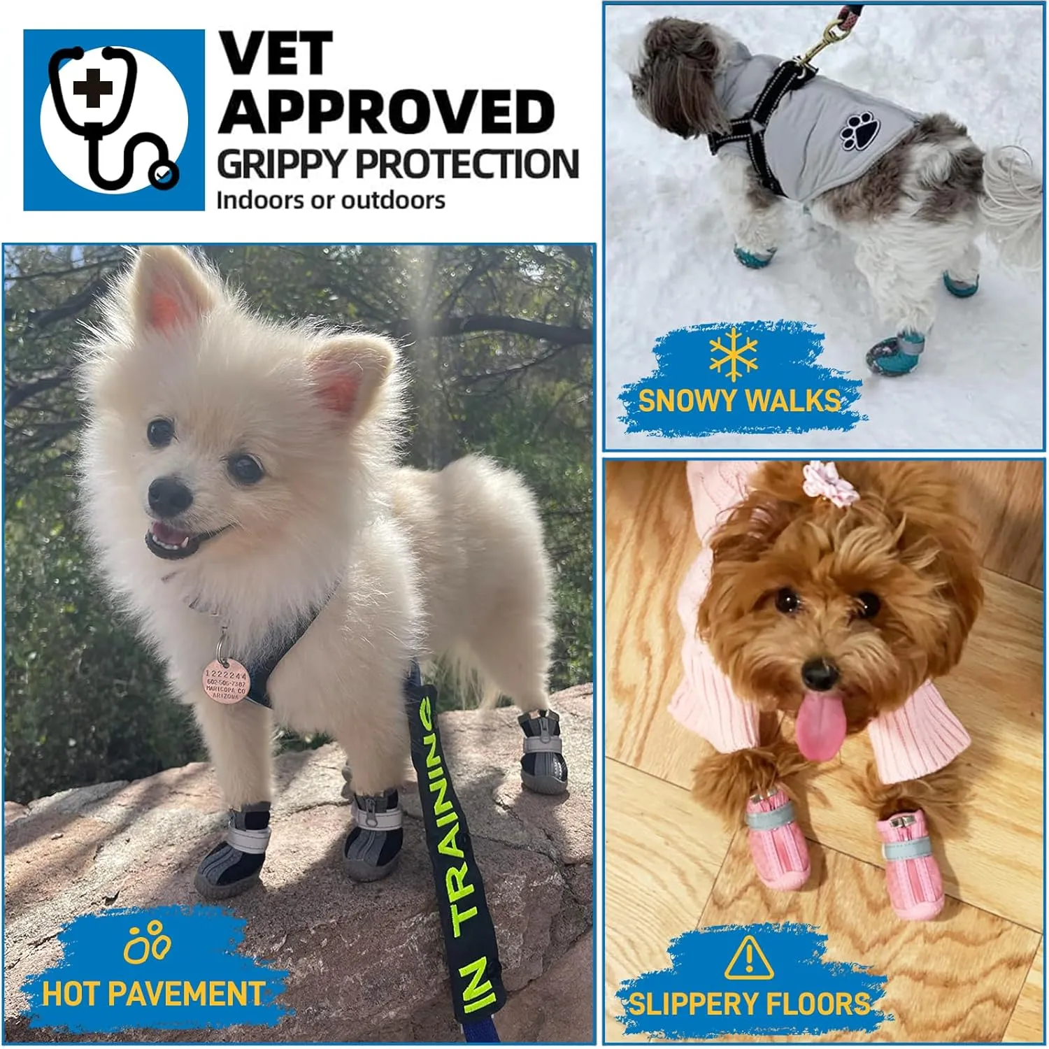 Dog Shoes for Small Dogs, Breathable Dog Boots Paw Protector for Hot Pavement Winter Snow, Dog Booties with Reflective Strips Rugged Anti-Slip Sole for Hardwood Floors Outdoor Walking Blue Size 2