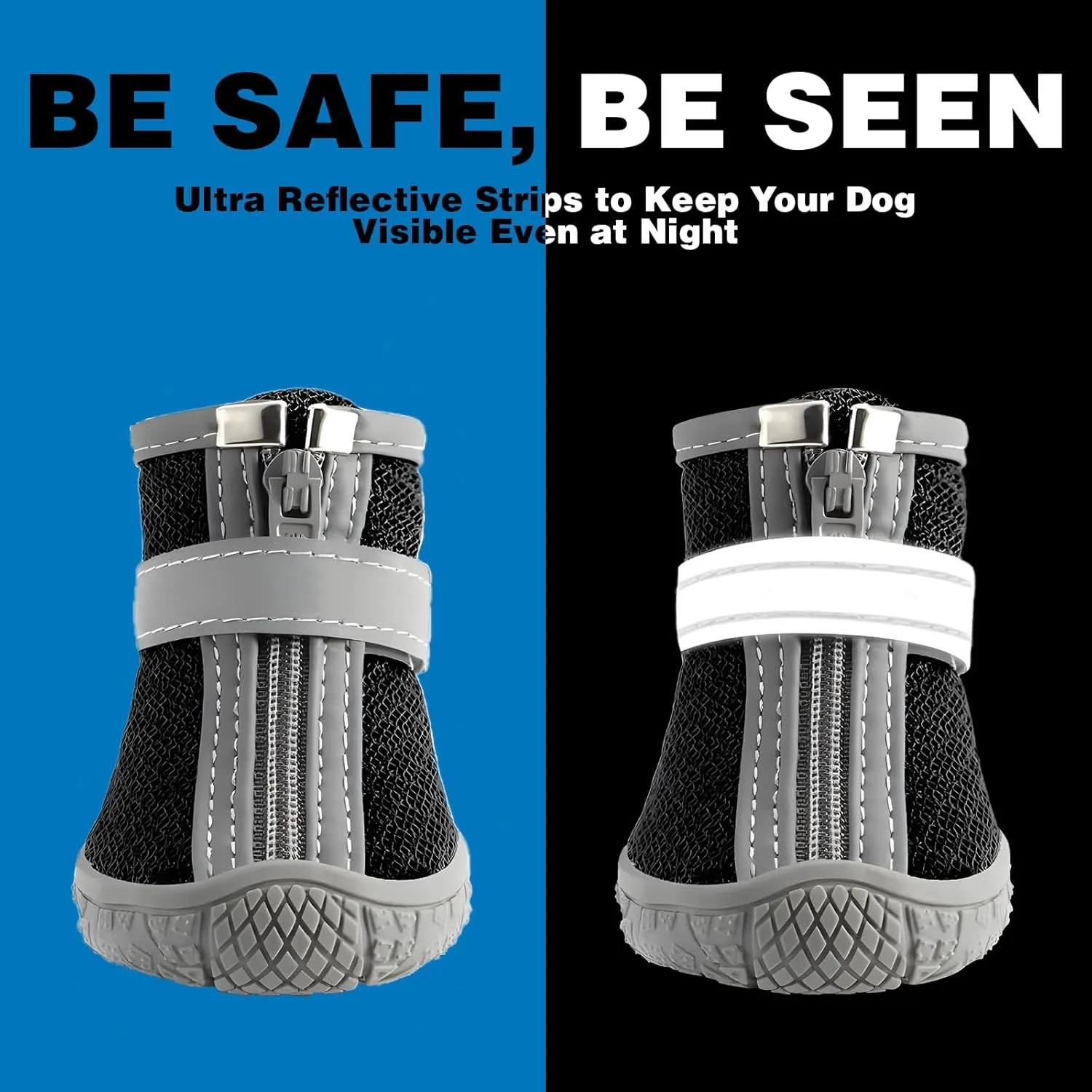 Dog Shoes for Small Dogs, Breathable Dog Boots Paw Protector for Hot Pavement Winter Snow, Dog Booties with Reflective Strips Rugged Anti-Slip Sole for Hardwood Floors Walking Black Size 3